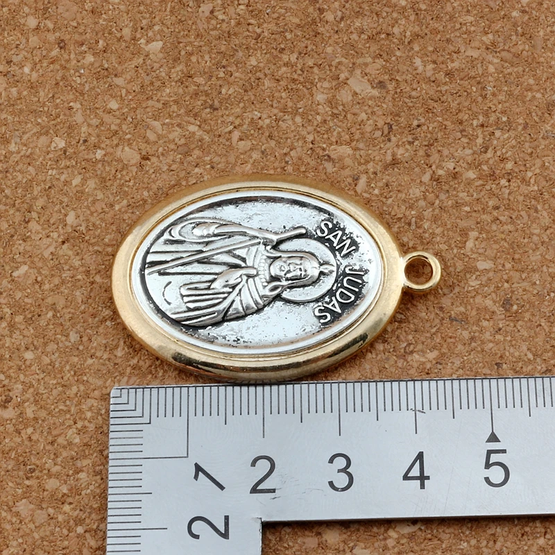 2Pcs Two-Tone San Judas Tadeo Charm Pendants For Jewelry Making Necklace DIY Accessories 30x44.8mm A-561