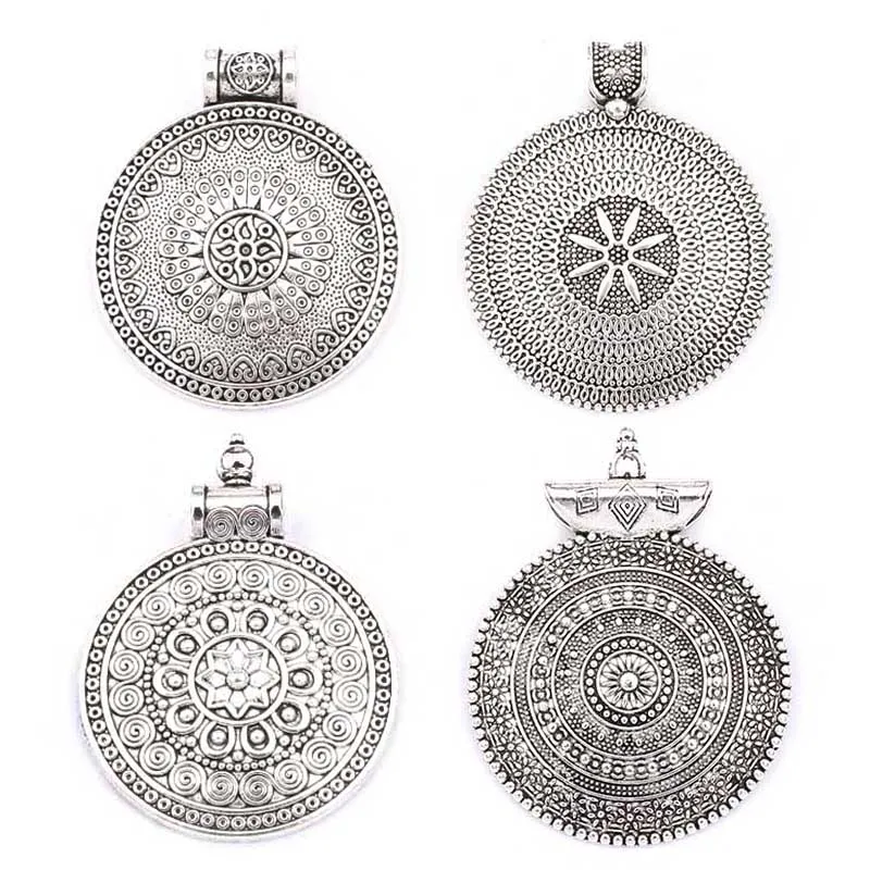 

5pcs Round Fine Craved Flower Vintage Pendants Charms For DIY Necklace Making Findings