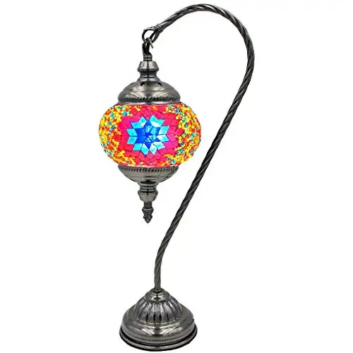 

Silver Fever Handcrafted Mosaic Turkish Lamp Moroccan Glass Table Desk Bedside Light Bronze Base with E12 Bulb (Starburst Dark L