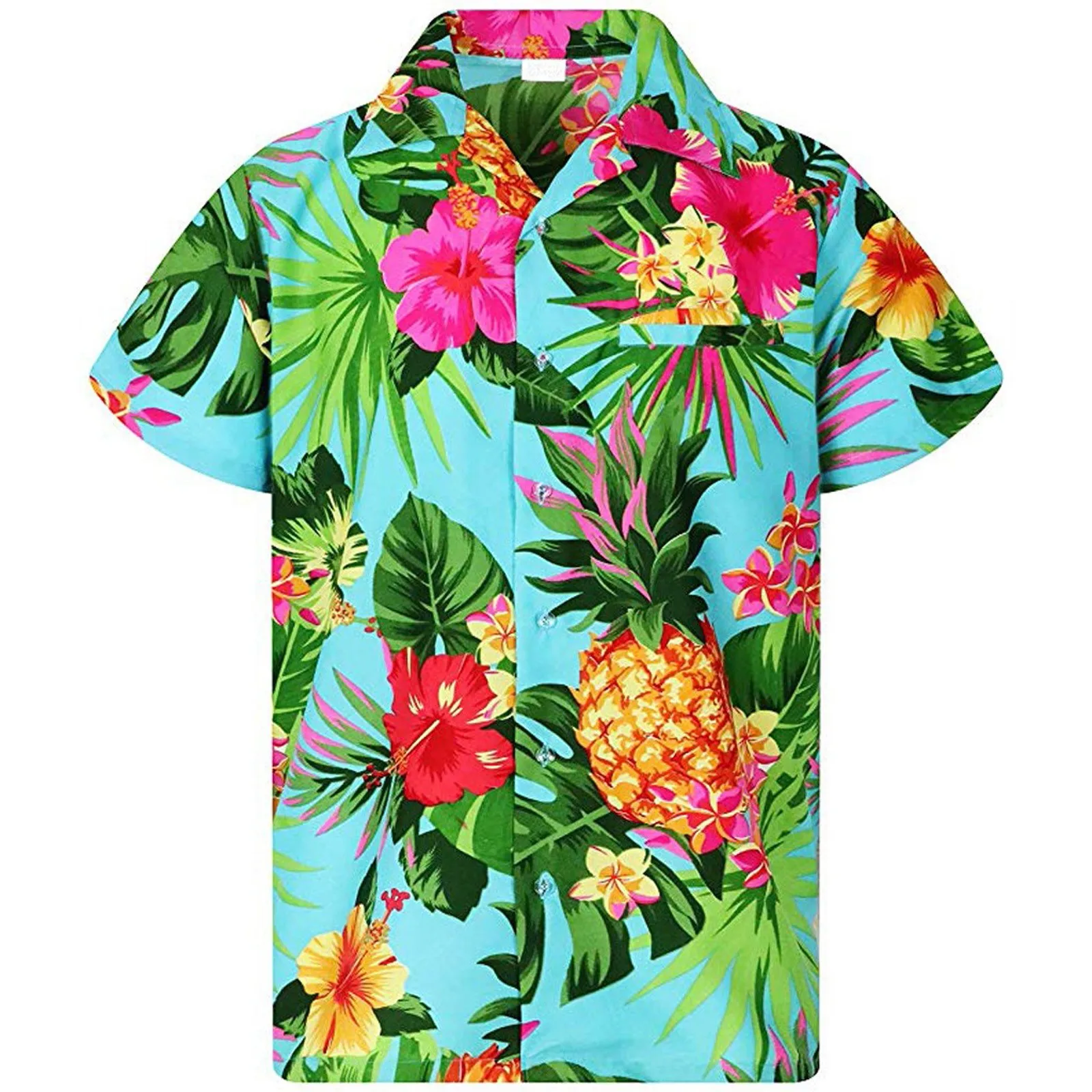 Funky Women Hawaiian Shirt Frontpocket Leaves Flowers Pineapple Print Womens Tops And Blouses Summer Female Top