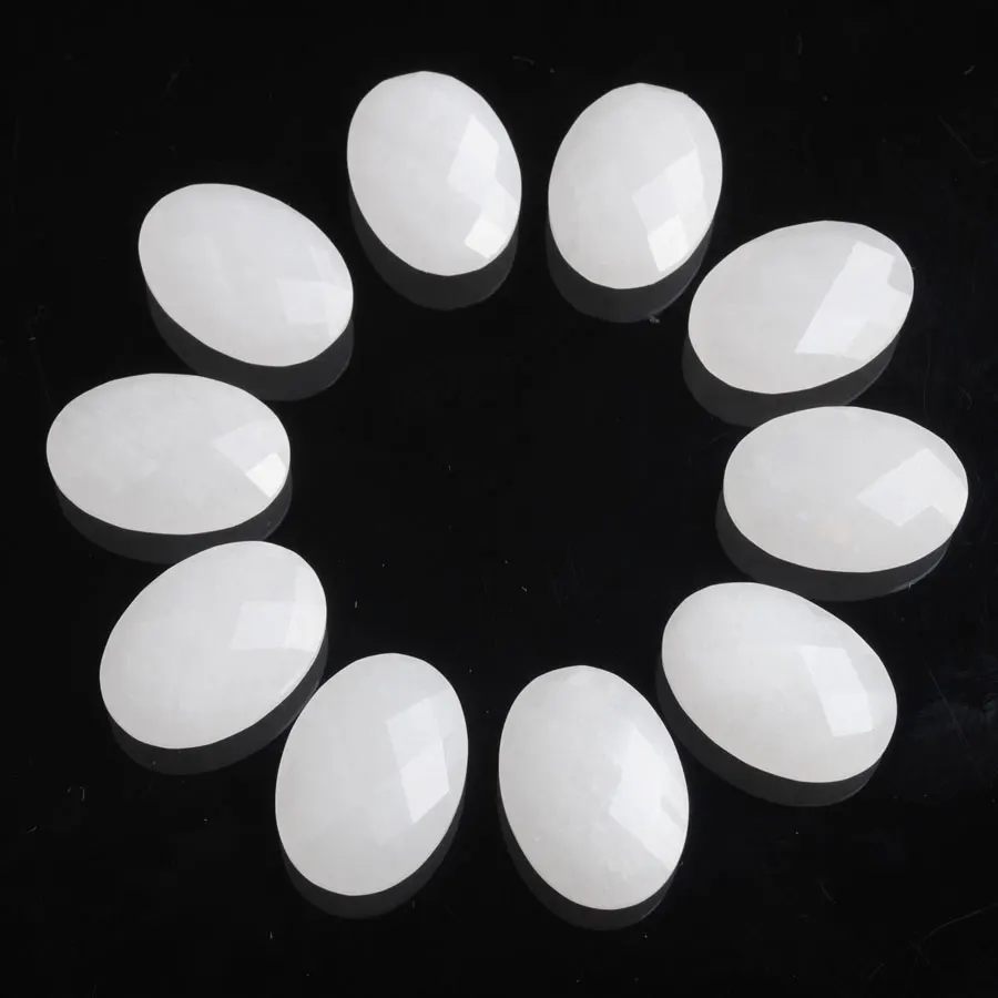 WOJIAER 13x18x6mm Oval Natural Stone White Quartz Facted No Hole Cabochon Beads Jewelry Accessories Pendant&Neck DIY Make Z9040