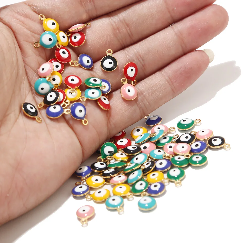 

30pcs/lot Wholesale Stainless Steel Turkish Evil Eye Charms Handmade Bracelets Necklace Earrings DIY Jewelry Making Accessories