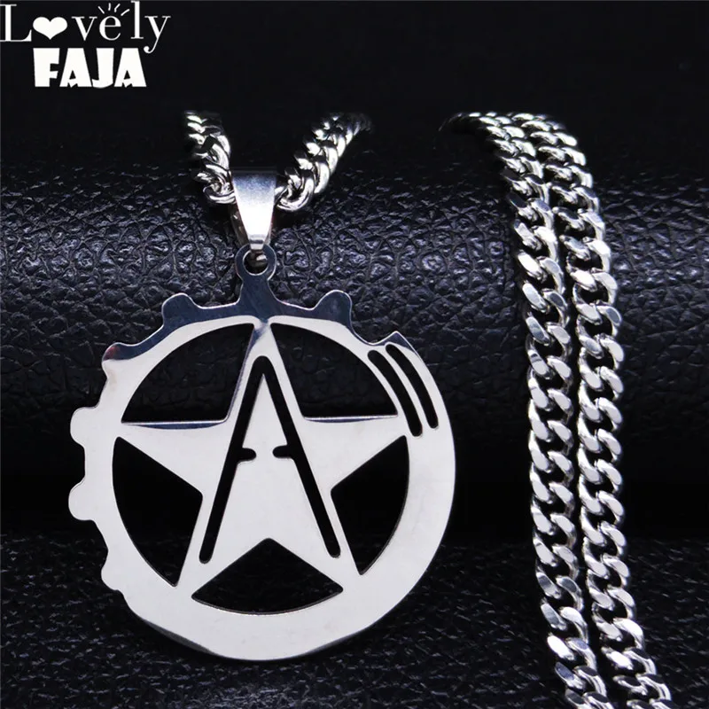 2024 Hammer and Sickle Anarcho Communism Silver Color Stainless Steel Pendant Necklace for Women/Men Marxism Pin Unionism N1081