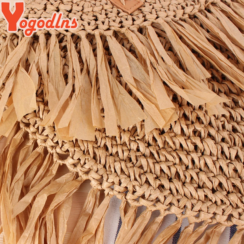 Bohemian Round Tassel Straw Bags Rattan Women Crossbody Bags Wicker Lady Shoulder Bag Small Purses Summer Beach Bags