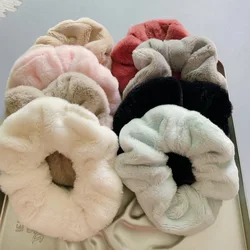 2021Autumn And Winter Soft Plush Scrunchie For women Elastic Hair Bands Girls Black Hair Tie Rope Furry White Scrunchy Headwear