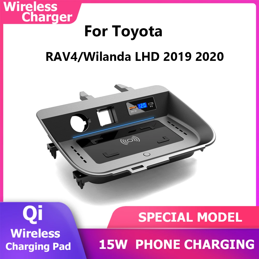 

15W Car Wireless Charger For Toyota RAV4 Wildlander 2019 2020 Cigarette Lighter Car Mobile Phone Wireless Fast Charging Board