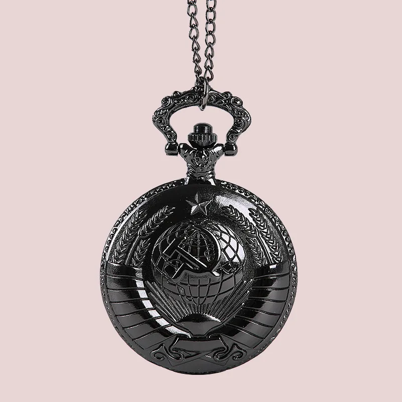 

1053Best Gift with hammer and sickle Quartz Vintage Large Craved Earth and Star Retro Pocket Watch with waist chain