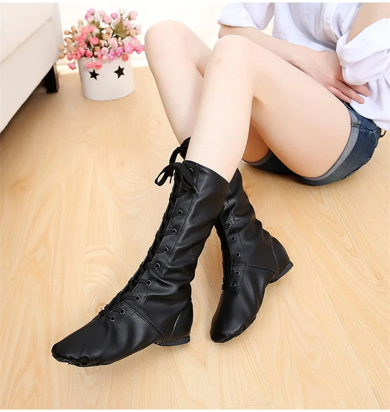 Hot Sale High Quality Fast Delivery Boys Girls Women Men Full Size Black Gold Silver PU Leather High Jazz Boots