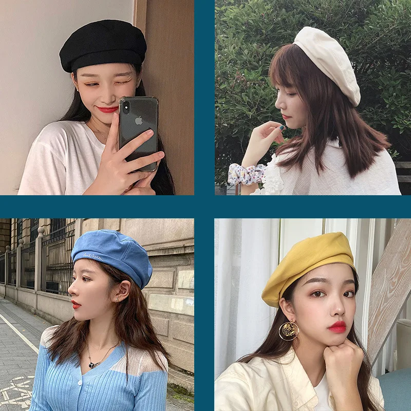 Women Girls Korean Style Candy Color Elegant Berets Hats Woman Fashion Summer Autumn Adjustable Caps Cloth Vintage Headdress