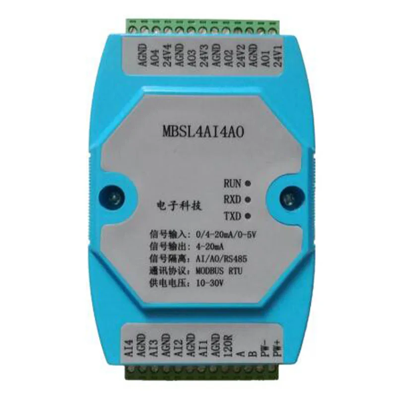 

4AI/4AO 0-20MA/4-20MA/0-5V 4-дорожный модуль сбора данных аналогового входа и выхода RS485 MODBUS 12-битный чип AD/DA промышленного класса