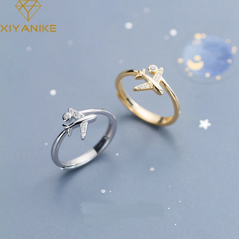 XIYANIKE Silver Color  Zircon Airplane Adjustable Open Finger Rings for Women Korean Charming Fashion Jewelry Gift Wedding