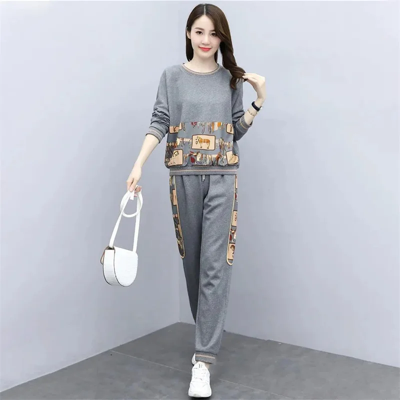 2023 Spring Summer New Women\'s Two-piece Set Loose Printing Shirt And Pants 2PCS Fashion Casual Large Size 5XL Female Pants Suit