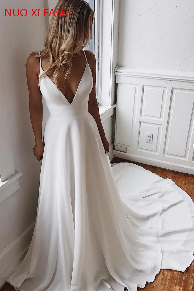 NUOXIFANG 2022 New Simple Wedding Dresses Spaghetti Straps Princess Vintage Bridal Dress V Neck Wedding Gowns