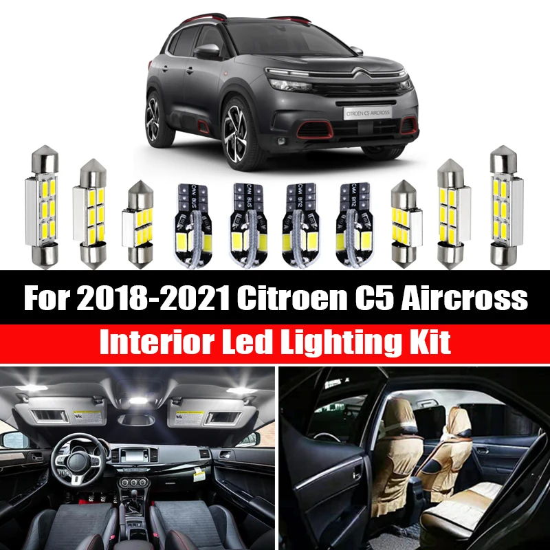 

10pcs For Citroen C5 Aircross 2018-2021 Canbus Interior LED Map Reading Dome Light Kit Vehicle Indoor Trunk Bulbs Auto Lamp