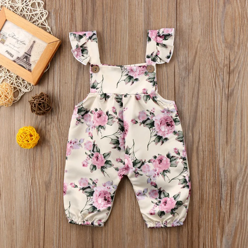 Pudcoco US Stock New Fashion Pretty Newborn Baby Girls Print Off Shoulder Flower Strap Romper Jumpsuit Playsuit Outfit Clothes