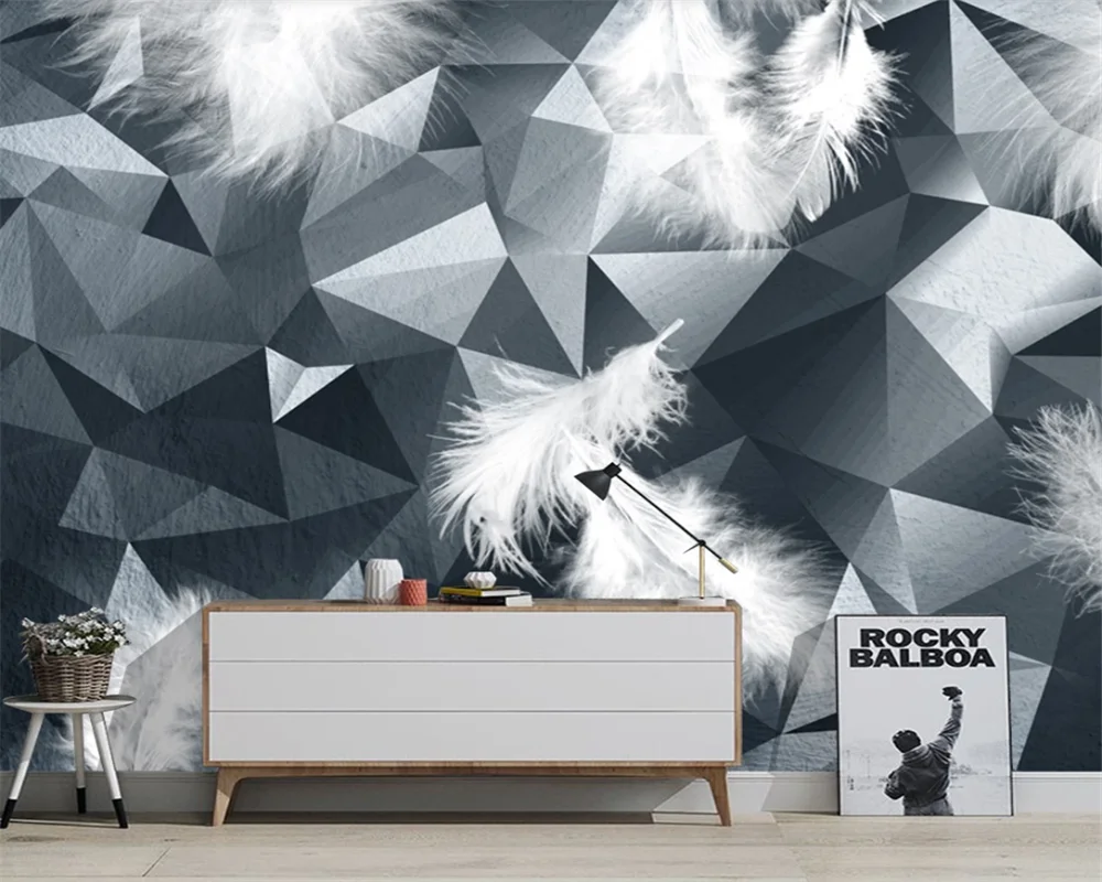 beibehang Custom modern minimalist creative geometric stereo 3D feather TV sofa background papel de parede wallpaper