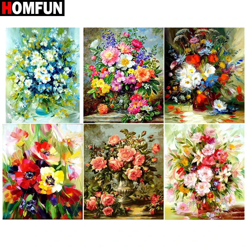 

HOMFUN Full Diamond Embroidery "Flower vase painting" Diamond Painting Cross Stitch Patterns Rhinestone Unfinished Home Decor