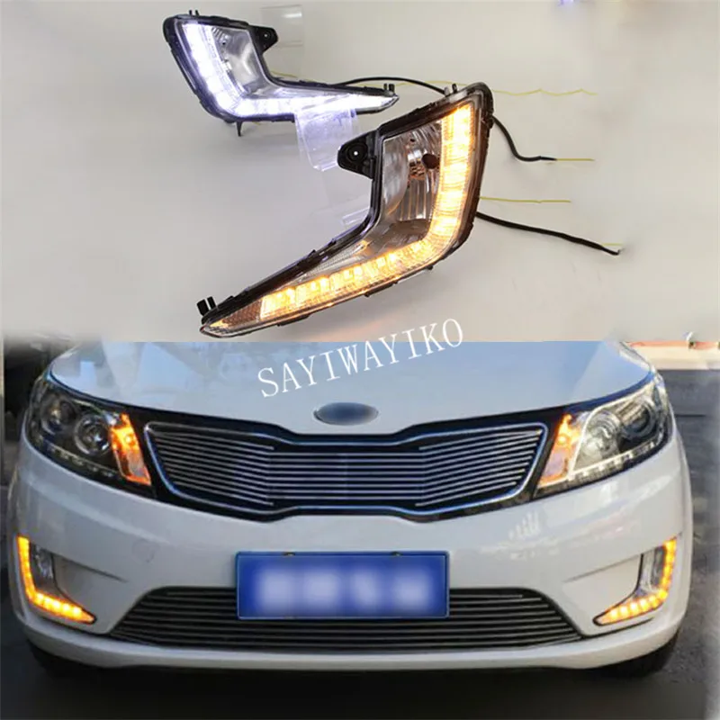 

DRL For KIA RIO K2 2012 2013 2014 yellow turn signal car styling 12V LED Daytime Running Light driving light with Fog Lamp hole