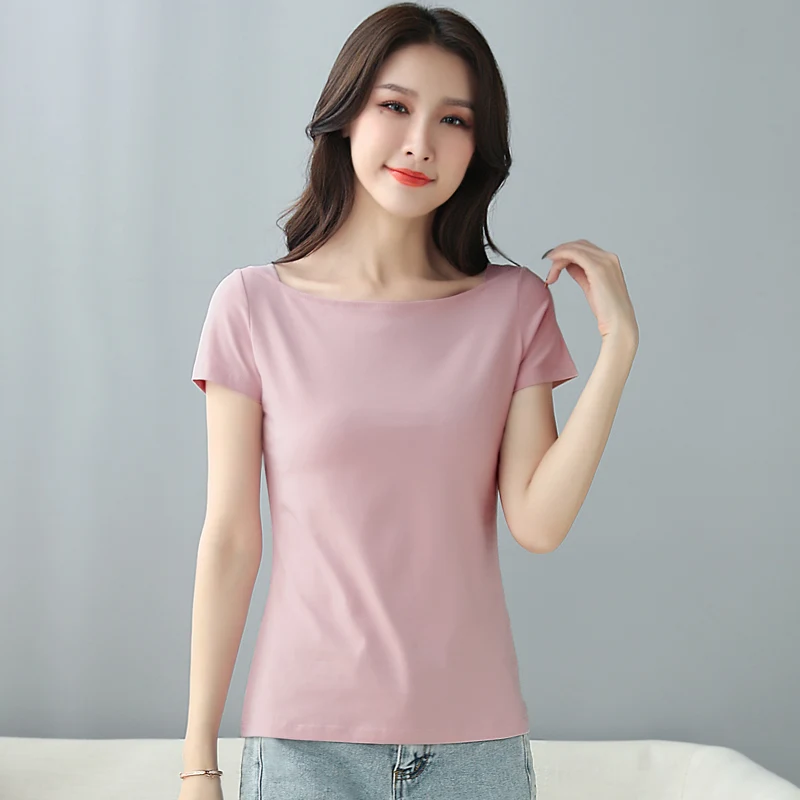 Women Sweetshirts Slash Neck T-shirt for womens Short Sleeve Summer Women\'s clothing Cotton kawaii clothes