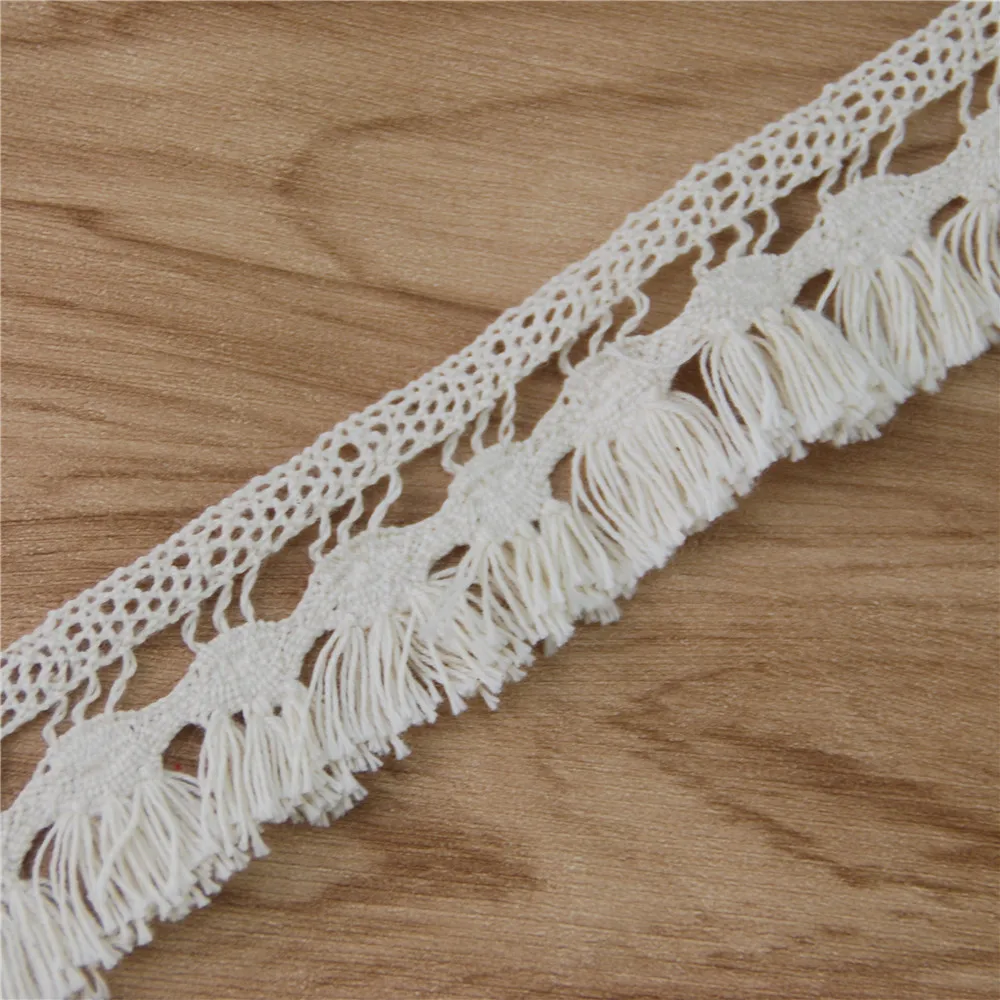 

FASMILEY Wholesale 34mm Cotton Lace Trim Ivory Net Lace Ribbon Tassel DIY Lace Fabric Trimmings Hometexile 100yards LC204