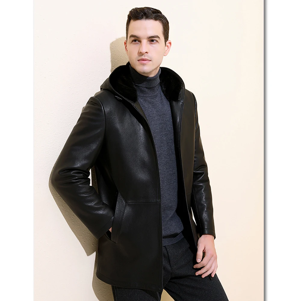 

Men Winter Warm Guaranteed Real Goat Skin Shell Hooded Real Fur Nick Garment Fur Parkas Luxury Full Pelt Mink Fur Jacket