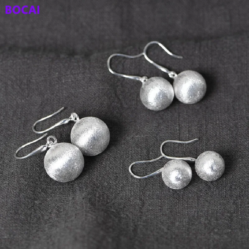BOCAI S925 فضة إسقاط أقراط عملية الرسم ماتي سطح الجوف المجال الأذن كليب النقي الأرجنتوم مجوهرات للنساء