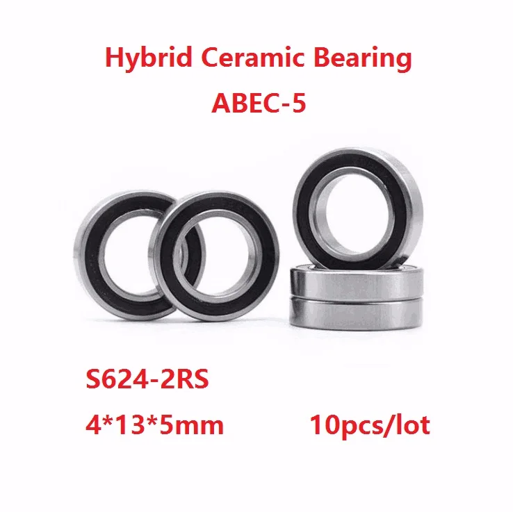 

10pcs/lot ABEC-5 S624-2RS S624RS 4x13x5mm Stainless Steel hybrid Si3N4 ceramic ball bearings Double rubber cover Bicycle Bearing