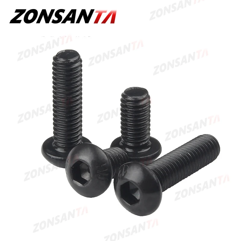 ZONSANTA-tornillos negros redondos de acero al carbono, cabeza de botón hexagonal, tornillo mecánico Allen TV, M2, 5, M3, M4, M5, M6, grado 10,9