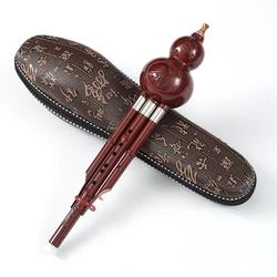 Cucurbit Flute Chinese Ethnic Musical Instrument Handmade Bamboo Hulusi C key with Case, for Music Beginners