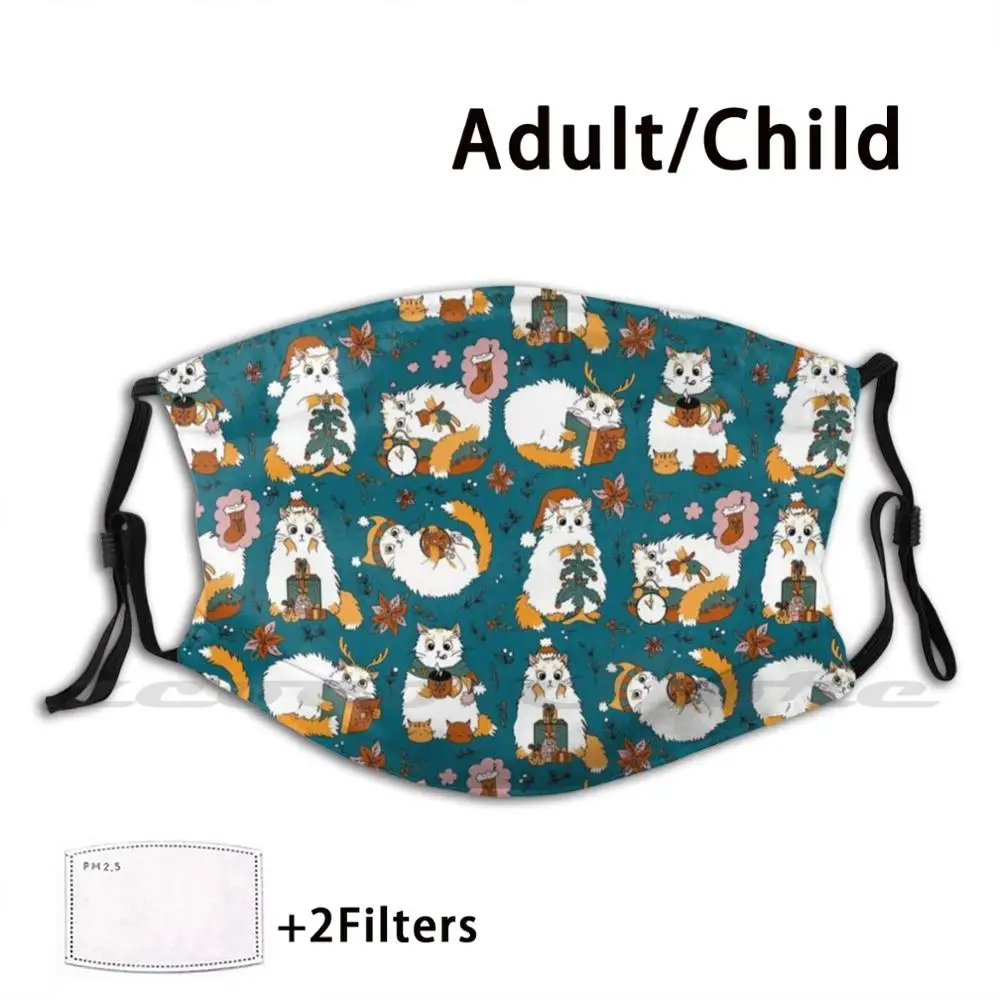 

Christmas Cats Mask Cloth Reusable Print Filter Washable Christmas Cat Cute Merry Happy Winter Funny Xmas Kitten Santa