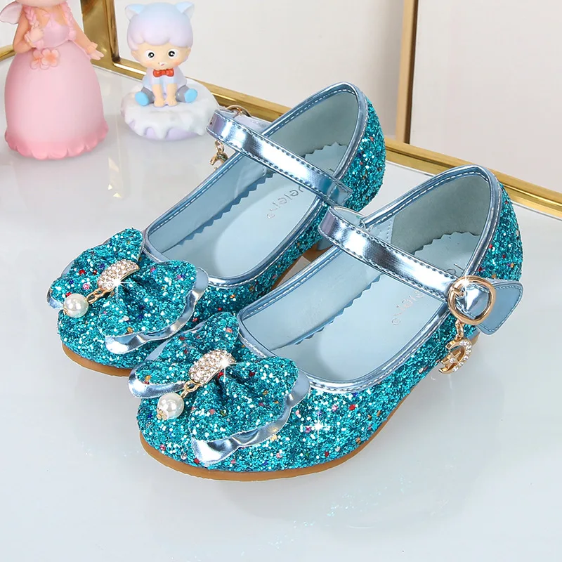 Children\'s Shoes 2025 New Girl Sequins Glittering Princess Dress Shoes Slipper School Performance Shoes Kids Infants Purple Shoe