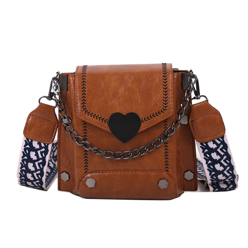 Dames Handtas Pu Lederen Kwaliteit Messenger Crossbody Tas Retro Hartvormig Slot Dames Tas Schoudertas