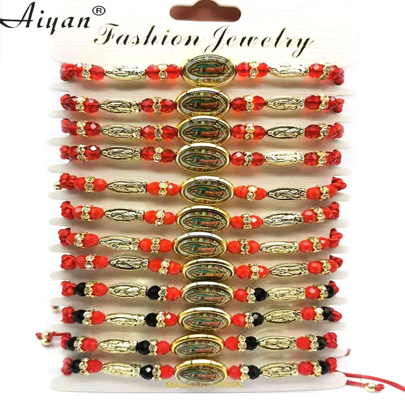 12 Pieces Religion oval Virgin Mary The  Father Hand-Woven   Bracelet With  Picture   Drop  The Oil  Given As  Gifts  Or  Prayer