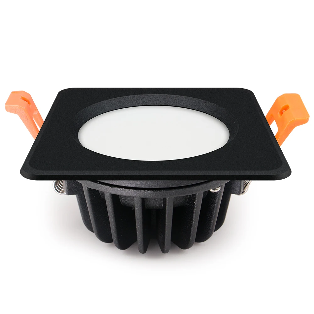 Lâmpada do teto LED impermeável preta, Downlight, Luzes embutidas, Quadrado, Iluminação local, Banheiro, WC, Sala de estar, Foyer, IP65