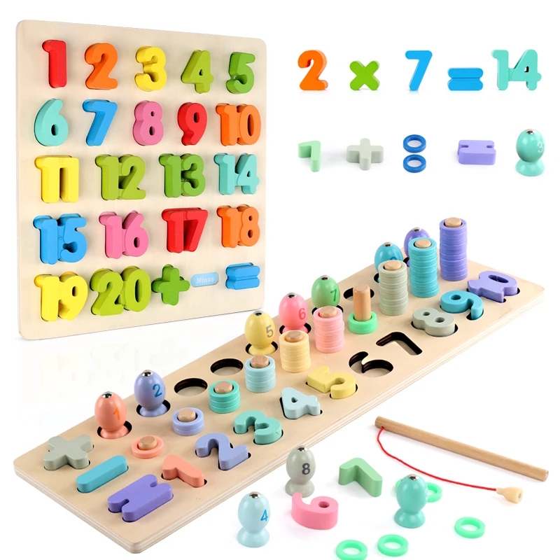 

Children Wood Toys Montessori Educational Puzzles Baby Learn To Count Numbers Matching Digital Shape Match Sets Math Toys Gifts