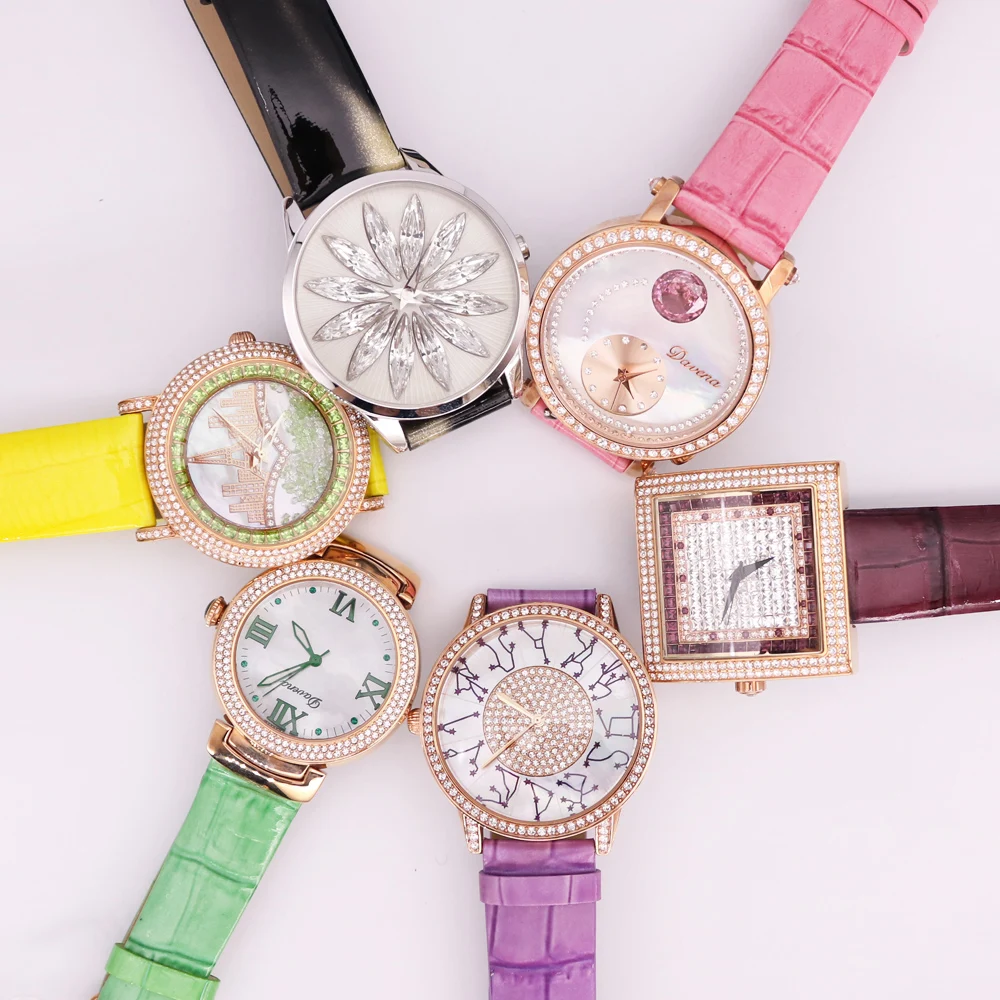 SALE!!! Discount Davena Crystal Old Types Lady Women\'s Watch Japan Mov\'t Fashion Hours Bracelet Leather Girl\'s Gift No Box