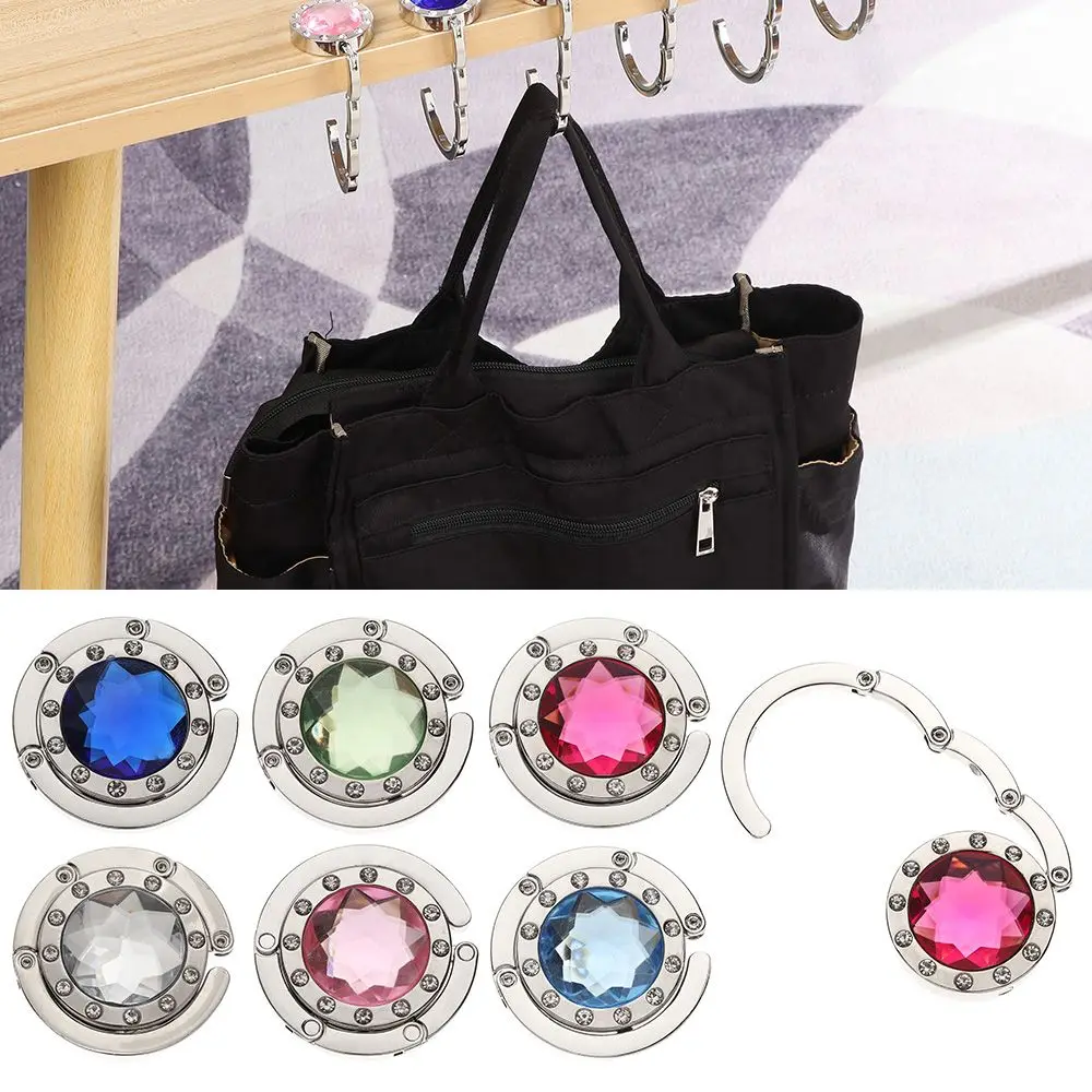 Portable Metal Purse Hook Diamond Bag Holder Folding Handbag Hanger Table Clasp Table Hanger Desk Hooks Travel Accessories