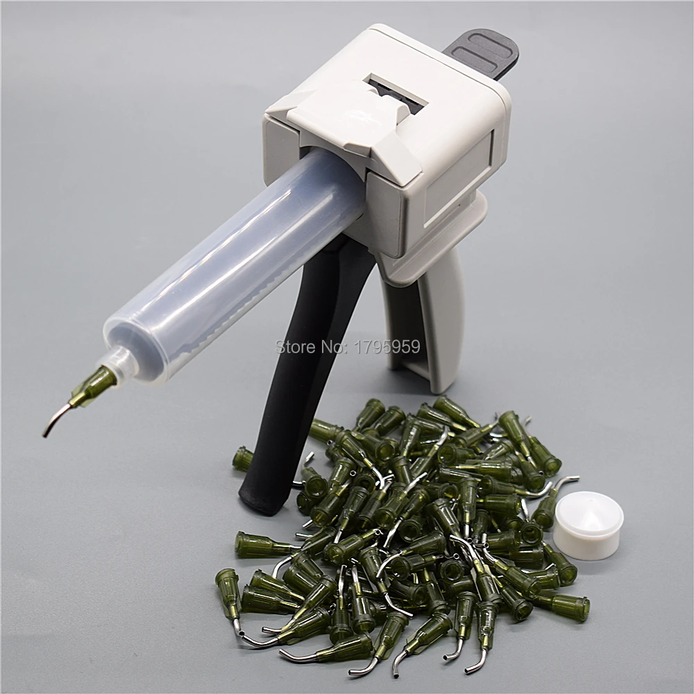 Pistola per colla 30ml pistola per calafataggio adesiva UV con barilotto per siringa per Dispenser di colla 30cc e punta dell'ago di erogazione affusolata piegata 100pcs 14G
