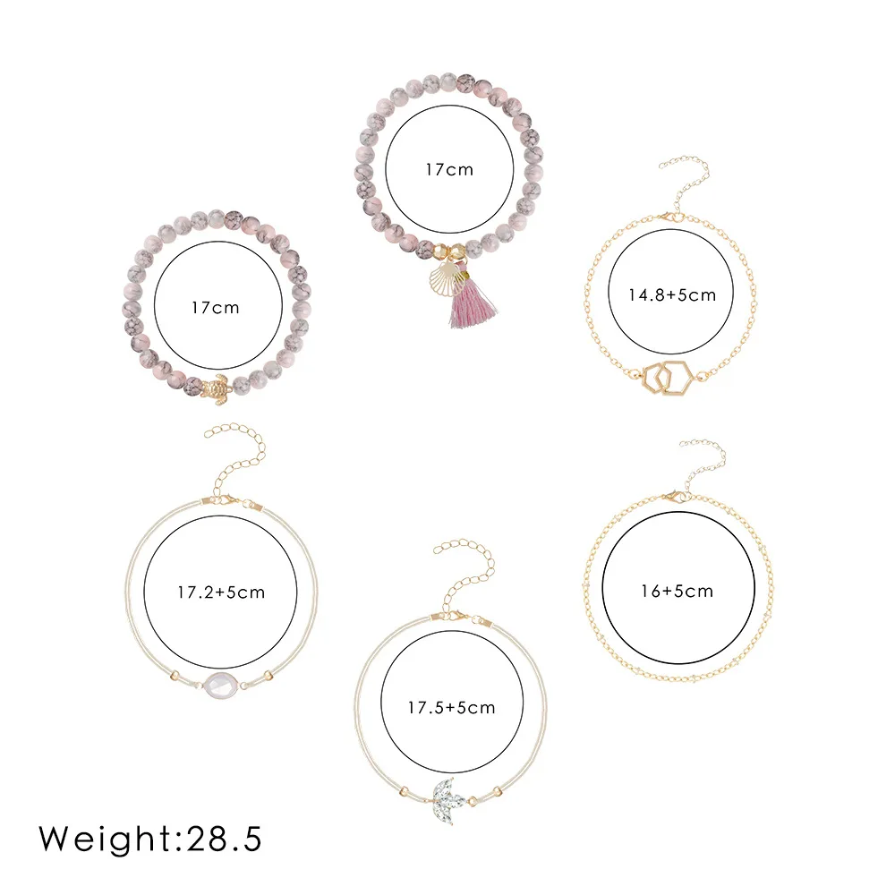 DIEZI Drop Shipping Bohemian Pink Tassel Chain Bracelet Sets For Women Turtle Shell Flower Crystal Beaded Bracelets Jewelry