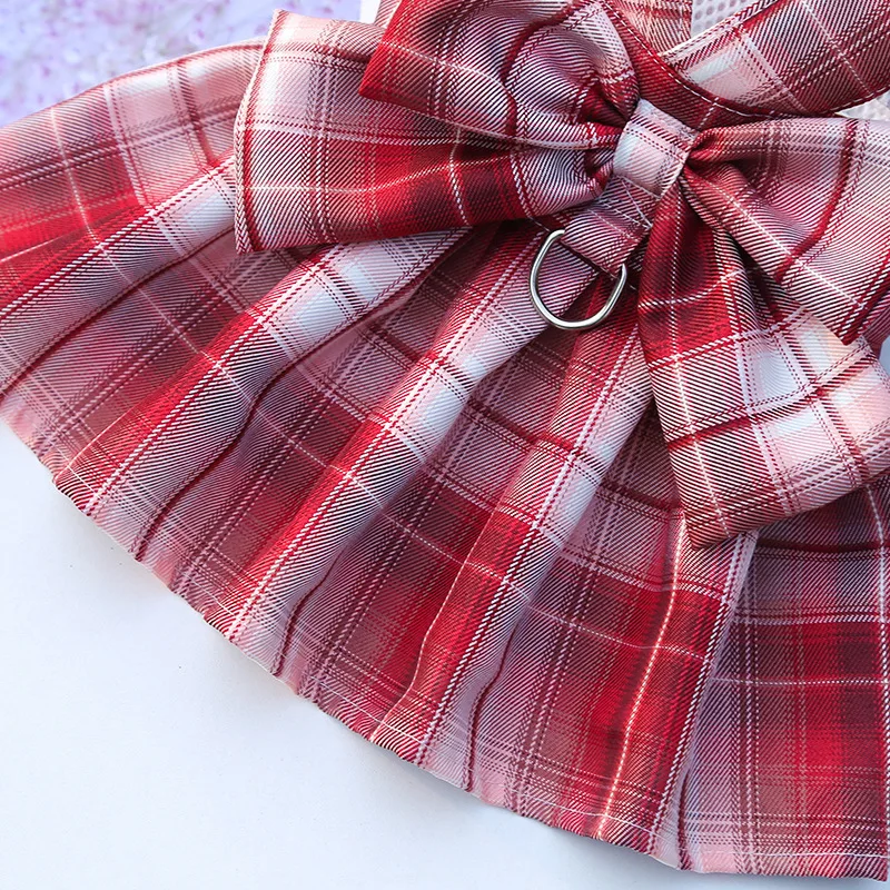 Gitter Hund Kleid Harness Und Leine Set Schöne Pet Hund Kleidung Für Kleine Hunde Chihuahua Rock Französisch Bulldog Welpen Kleid kragen – Detail 20