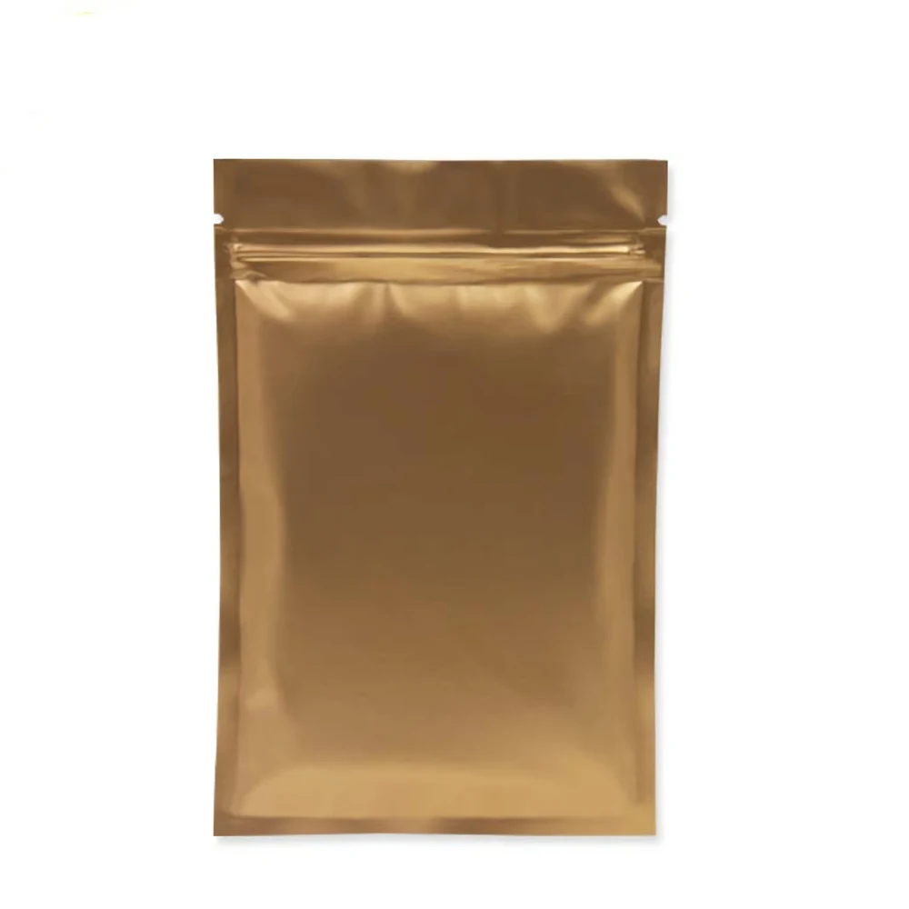 Matte Gold Flat Pouches Zip Lock Package Bag Resealable Smell Proof Aluminum Foil Mylar Ziplock Plastic Bags 100pcs