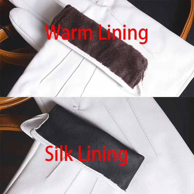 Men's Genuine Leather Real Leather Winter Warm White Ceremonial Short Gloves