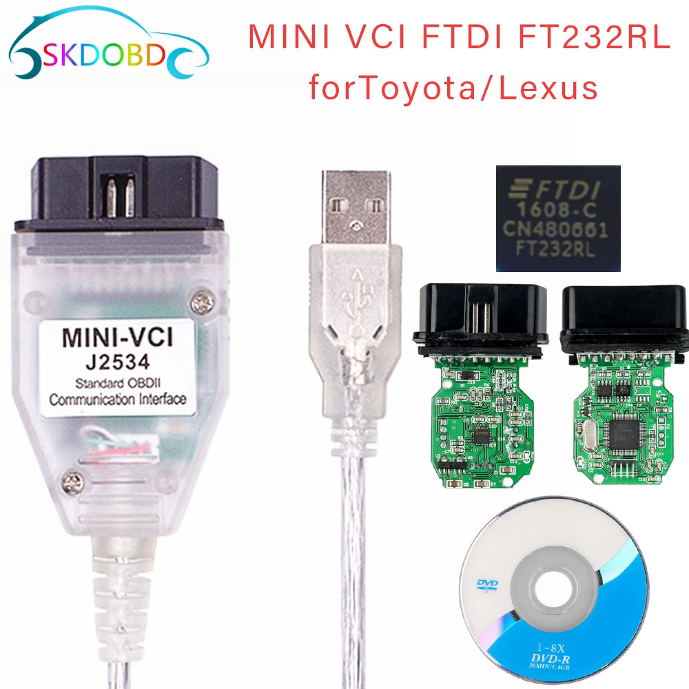 Мини VCI последняя версия FTDI FT232RL высокопроизводительный чип J2534 OBD2 автомобильный диагностический кабель для Toyota/Lexus MINI-VCI V16.00.017