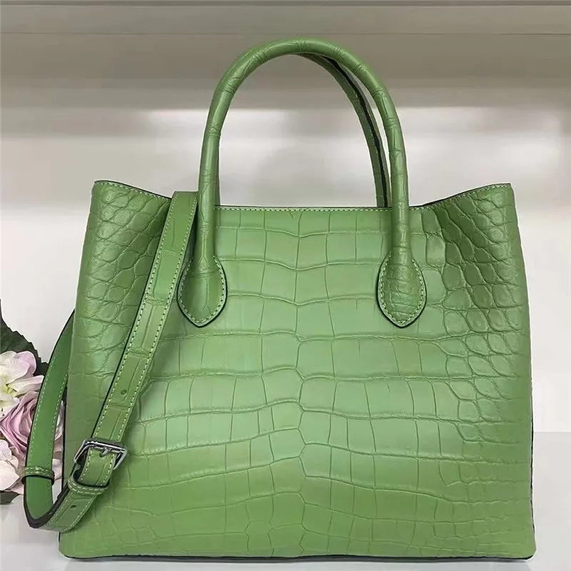 

Genuine Crocodile Belly Skin Lady Green Totes Bag Women's Purse Handbag Exotic Real Alligator Leather Female Large Shoulder Bag