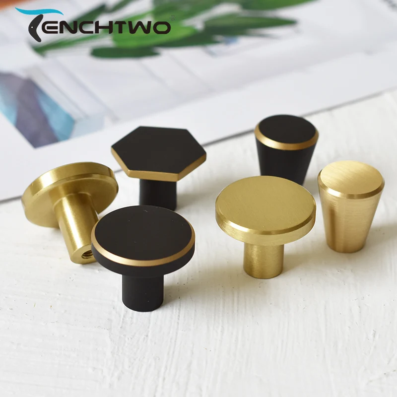 TENCHTWO Round Gold Brass Dresser Knobs Kitchen Cupboard Drawer Pulls Cabinet Door Black Copper Handles Furniture Hardware