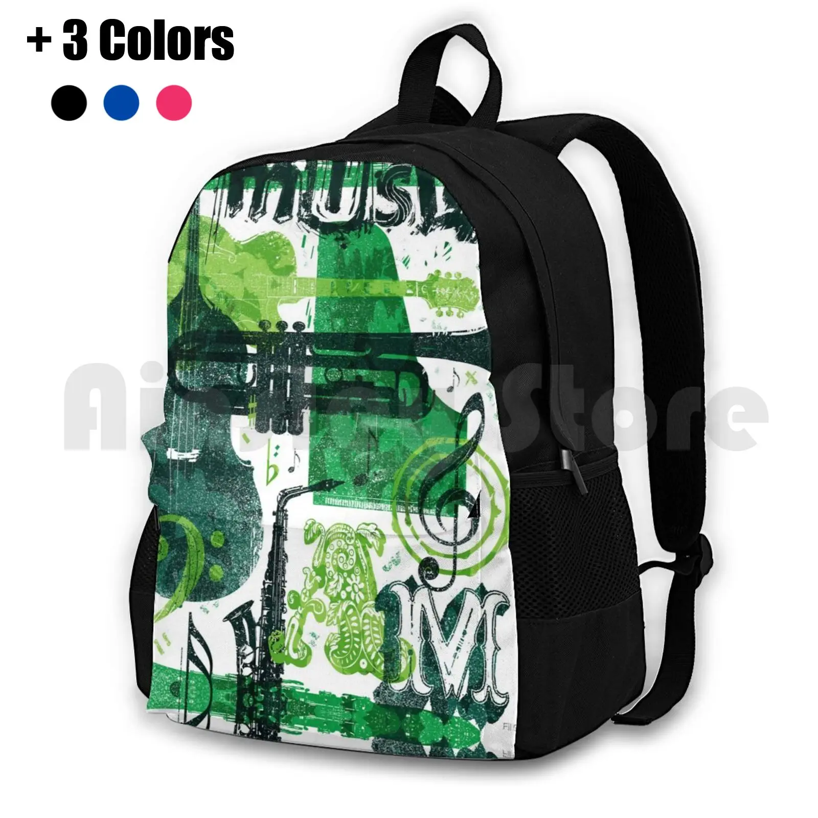 Music Jam Outdoor Hiking Backpack Riding Climbing Sports Bag Music Instruments Musical Instruments Musical Notes Green Texture