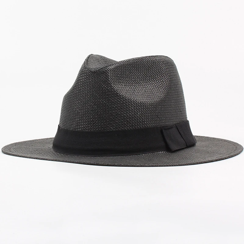 HT3090 New Summer Beach Hat Men Women Black Band Straw Hat Flat Brim Fedoras Panama Hat Male Female Wide Brim Sun Hat Beach Cap