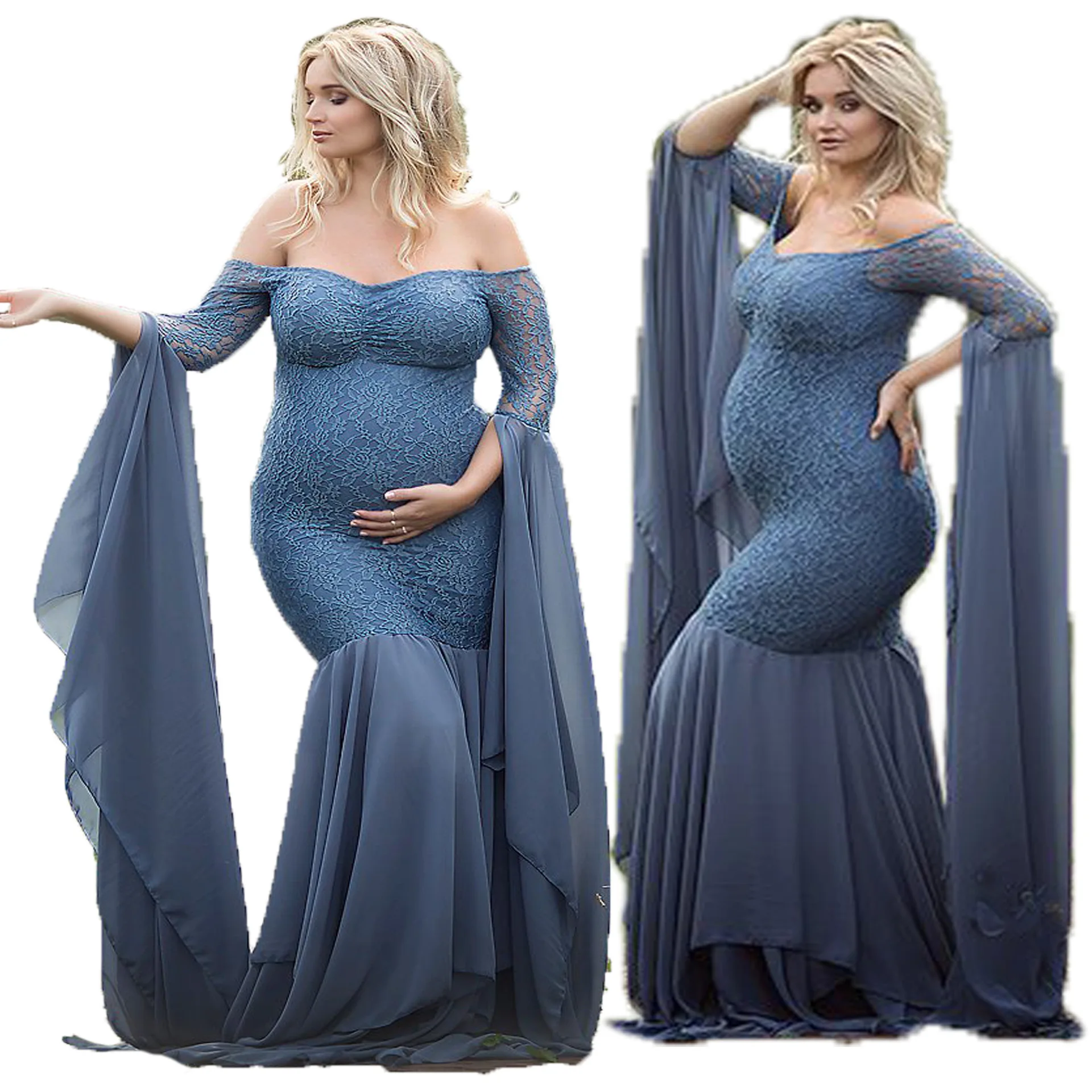 

New Long Sleeve Maternity Gown Lace Maxi Dress Pregnant Women Photography Pregnancy Dress Maternity Dresses for Photo Shoot Prop