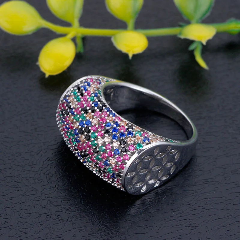 Bride Talk Hot Sale Luxury Trendy Women Ring Cubic Zirconia Colorful Crystal Rhinestone Fashion Bridal Rings Jewelry For Wedding