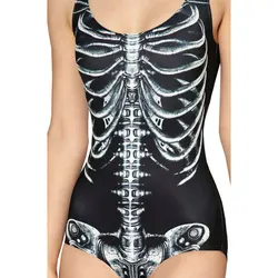 [You're My Secret] Gothic Skeleton Female One Piece Swimwear Sexy Monokini Bathing Swimsuits Dark Black Beach Backless Bodysuit
